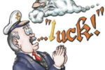 Illustration of a captain praying for luck