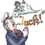Illustration of a captain praying for luck