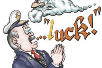 Illustration of a captain praying for luck