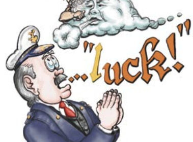 Illustration of a captain praying for luck