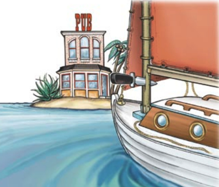 Illustration of seeing a pub at see