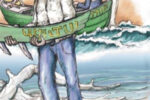 Illustration of a man collecting a boat board from driftwood