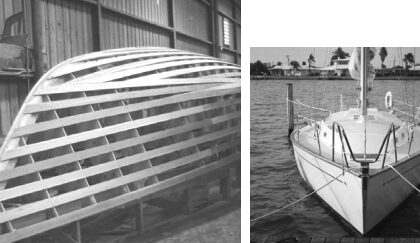 The construction of the plug, above left, and one of the first boats, at right.