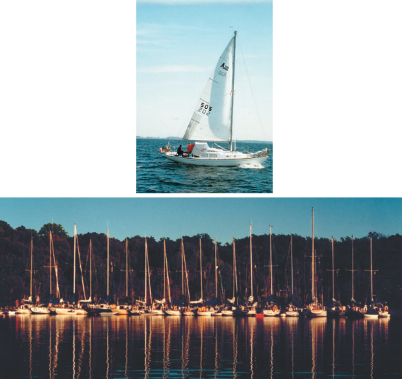 Michael and Trish Lehman’s Gilleleje, hull #505, enjoys a brisk sail on the Chesapeake. A Chesapeake Bay rendezvous below.