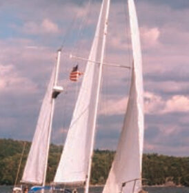 Fred and Victoria Meade’s Catskill Maid, sails Lake Champlain.