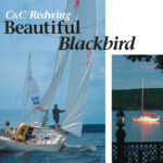 Blackbird, above, is part of the scenery at the Leonards’ home. At left, she races on Portage Lake not far from her mooring.