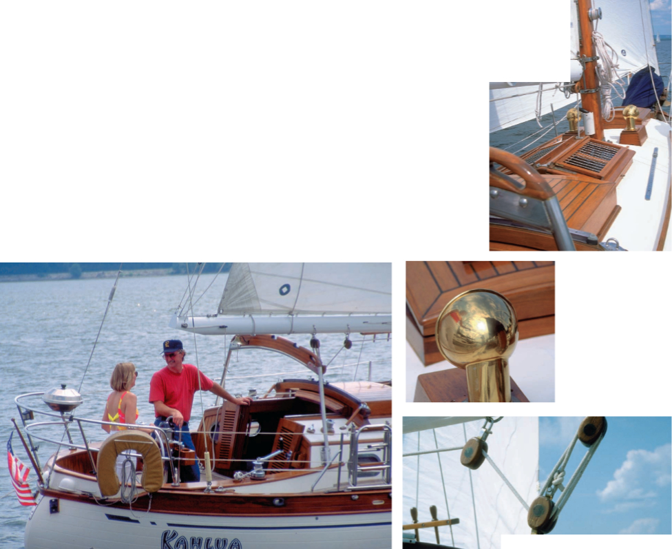 Still sailing on a wide spot in the Mississippi River at Lake Pepin for one more season, Ken and Cathy McIntire are preparing Kahlua for a new lifestyle which will begin in the year 2000. They’ve lovingly scrubbed, polished, sanded, oiled, varnished, and painted every inch of the boat, and it gleams.