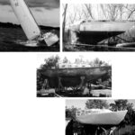 Second Wind before the work begins, in the primer phase just before spraying, gleaming in “Bristol fashion” after the spraying is completed, and sailing as she was meant to do on the opposite page. This Bristol should not be confused with the Bristol Channel Cutter featured on Page 46, which had a different designer and was built by a different company.