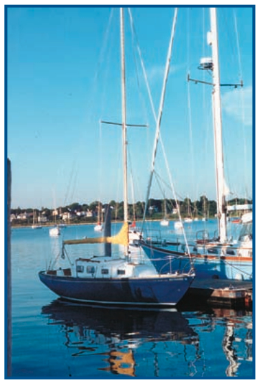Lani Evans’ Vigilant, a Standard-model 1967 Bristol 27 waits at the dock in Bristol ready for delivery to her home port of Hull, Mass.