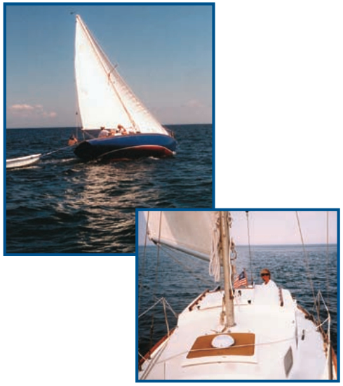 Vigilant sails out of Boston Harbor. This summer she cruised to Penobscot Bay in Maine taking the offshore route.