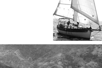 James and Cita Barry’s Gypsy Queen at top right and Bob Kaden’s Kuuipo in Hanalai Bay, Hawaii. About that bowsprit, Tom Walker says, “It’s quite easy to go out on it when necessary (which is seldom).”
