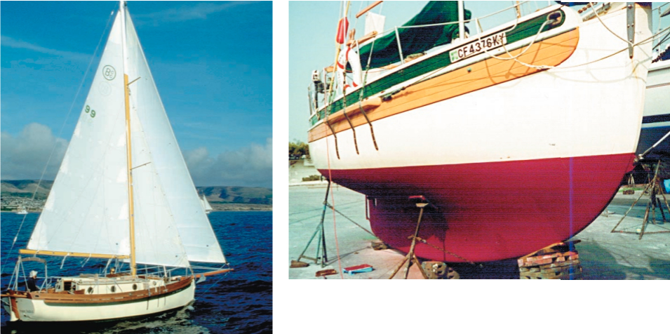 Mike Pearson’s Metaphora sails at left, and Simon Blyth’s Mon Desir above shows why these sailboats are said to “track like a freight train.” Simon has lived aboard his traditionally appointed 1977 BCC since 1993.