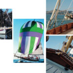 Chris Edwards’ Xiphias in a tropical setting, above left. Mike Herman’s Surprise plies the waves near Charleston, S.C., above. At top right, Wayne Edney’s Odyssey is photographed by Kathy Horning from her Bristol Channel Cutter, Peguin, in San Francisco Bay. At right, Mike Pearson’s Metaphora makes a splash.