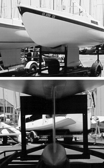 A look at the polished bottoms of the serious racers tells the tale. Glenn Selvin’s Sore Subject, a 1964 Cal 20, and others in Fleet One show their owners’ love of speed.