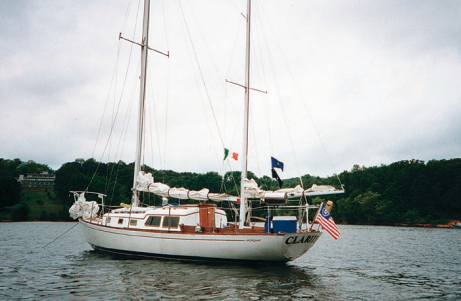 Clarity, the author’s Offshore 31 at anchor.
