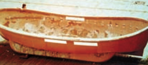 The fiberglass lifeboat purchased by Chris and Laurie in northern Germany. They would transform it into their sailboat, Emigrance, which would eventually carry them across the Atlantic.