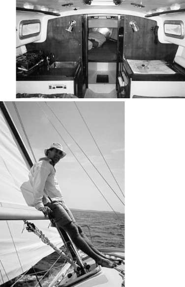 To spruce up the interior of their Contessa 26, Rory and Carol Turnage gutted Wyvern’s cabin and began again: varnished teak, new lighting, new companionway steps, and new cushions.