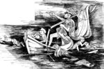 Drawing of a sinking boat being sailed