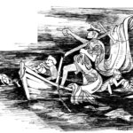 Drawing of a sinking boat being sailed