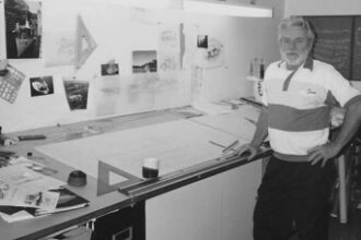 Ted Gozzard at work in his office at North Castle Marine.