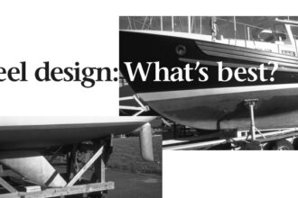 The Fisher series, above, shows the full keel typical of Scottish fishing boats. The highly stylized shark fin, at left, has extreme rake and a sloping tip chord.