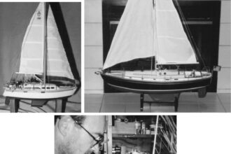 Jeanine and Roland Jackson’s model of their Catalina 34, True Love. Tom is pictured building True Love on Page 46. On the right-hand page is the Trammells’ Dickerson 37, Calypso.