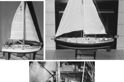 Jeanine and Roland Jackson’s model of their Catalina 34, True Love. Tom is pictured building True Love on Page 46. On the right-hand page is the Trammells’ Dickerson 37, Calypso.
