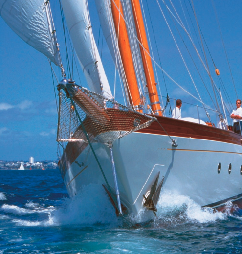 Seljm is a 95-foot Bermudan schooner designed by Anselmi Boretti of Italy in the 1940s and built by Cantieri Sangermani, of Lavagna, Italy, in 1978. She was acquired in 1995 by Patrick Monteiro de Barros and is skippered by Steve Ray.