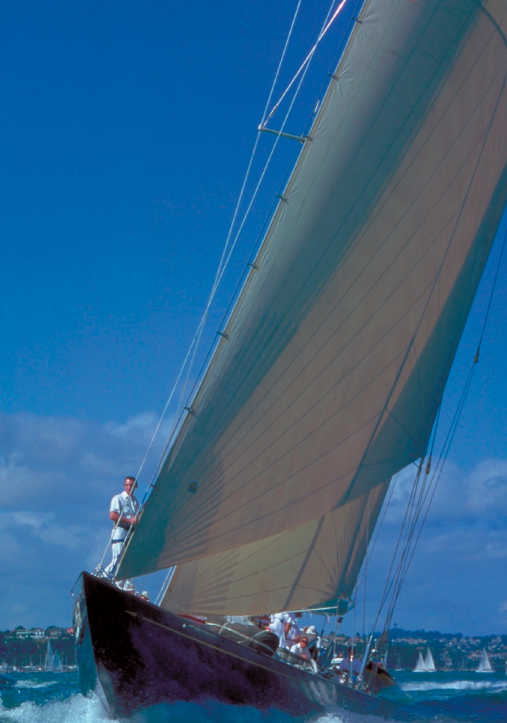 Velsheda is a steel 130-foot J-class cutter-rigged Bermudan sloop designed by Charles Nicholson and built by Camper and Nicholsons of England in 1933. She competed for the America’s Cup challenge of 1934 but was beaten by Endeavour, which challenged Rainbow unsuccessfully in New York. She’s a much-admired boat, but you need 34 friends to go sailing.