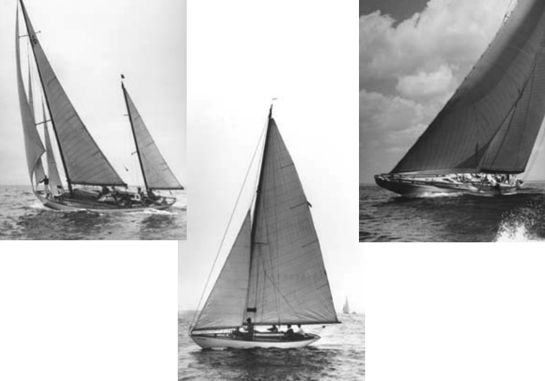 From left: Dorade in the Bermuda Race, 1932; Kalmia in the Gibson Island Race, 1929; Ranger in 1937.