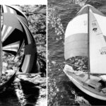 Pearson 10M, at far left, Pearson 26, at right. Both photos from Pearson marketing materials dated 1977. Our thanks to Tom Hazelhurst for sharing these treasures.