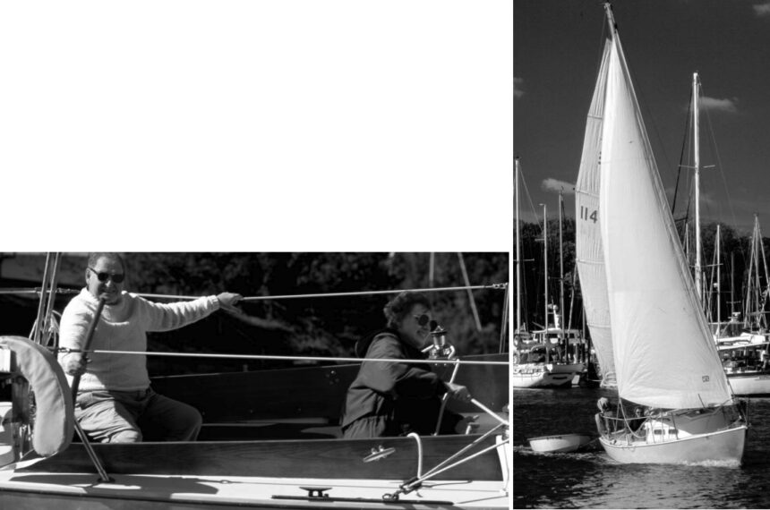 John and Pat enjoy an autumn cruise aboard Pocahontas, the Pearson Commander John bought used for $6,000 in 1970.