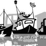 Illustrations of boats as RVs on the water
