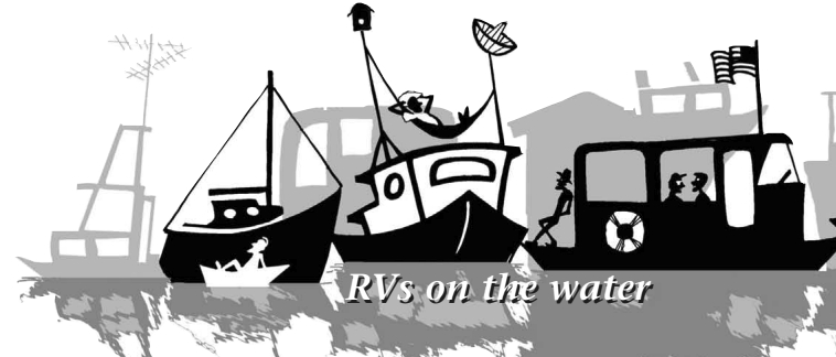 Illustrations of boats as RVs on the water