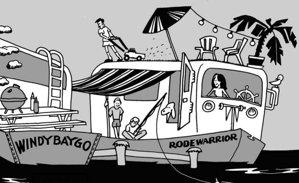 Illustration of boats as floating RVs