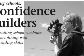 Author Cathy McIntire learns to use the sextant.