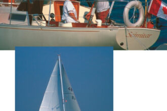 Joanne and Brian Novak, above, are turning Scimitar into a showpiece as well as a cozy cruiser. They claim to be novices, but their sail trim, at left, shows them to be quick studies.