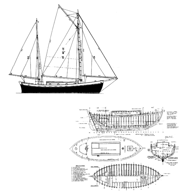 The Tahiti ketch by Jack Hanna above and at right below.