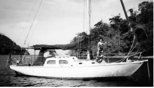 Huang Ho-Mei aboard Atom in Trinidad. She and James are currently sailing in the Caribbean.