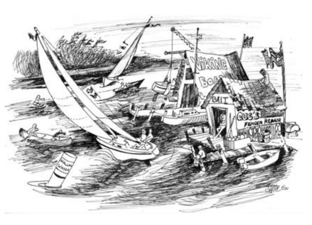 illustration of sailboat at dock