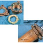 Stuffing box parts, at left, and the stuffing box glassed to the rudder tube, at right. Courtesy of Edson International.