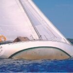 Secret Water sails at some unknown degree of heel. Ted notes that some heeling allows CCA-style boats to pick up waterline length but, the editors who sailed with Art ask, must they show the entire bottom to do so?