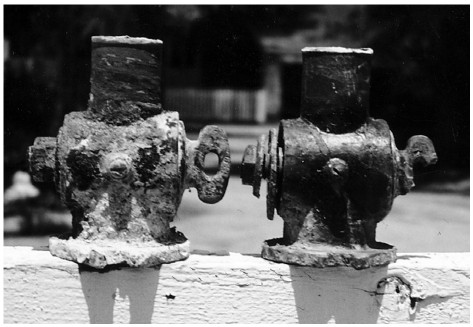 Badly corroded seacocks which Bill removed from his “new” Eastward Ho 31.