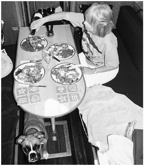 We’ve been hoping for an invitation to this kind of a feast. Taffy, the boxer, has similar ambitions.