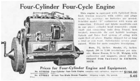 Four-cylinder, four-cycle engine, circa 1920.