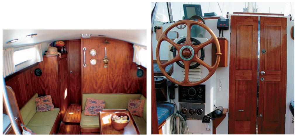 Lady Anwyn’s cabin, at left, works for Roberto; the cockpit, at right, can be enclosed to form a pilothouse; but the head in the aft cabin is too cramped.