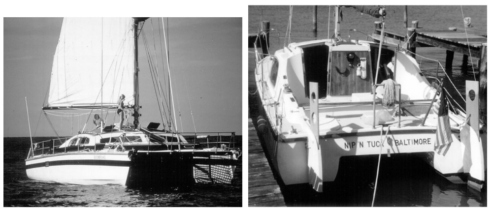 The Sailcraft Apache 45, at lef, and a Hirondelle 24, right, the only boat in this size range with standing headroom.
