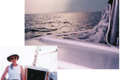 Could Ruth Brady’s smile, at left, be any bigger on a larger boat? Could the view from the cockpit be any more glorious?