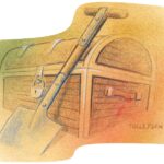 illustration of a treasure chest and shovel