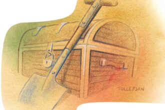 illustration of a treasure chest and shovel